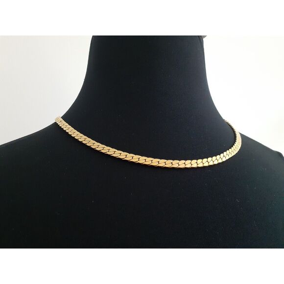 Vintage Amway Signed Gold Tone Herringbone Minimalist Collar Necklace 18"Length - Picture 1 of 8